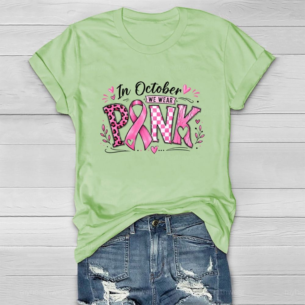 In October We Wear Pink Pink Leopard Check Board Healthwear T-Shirt