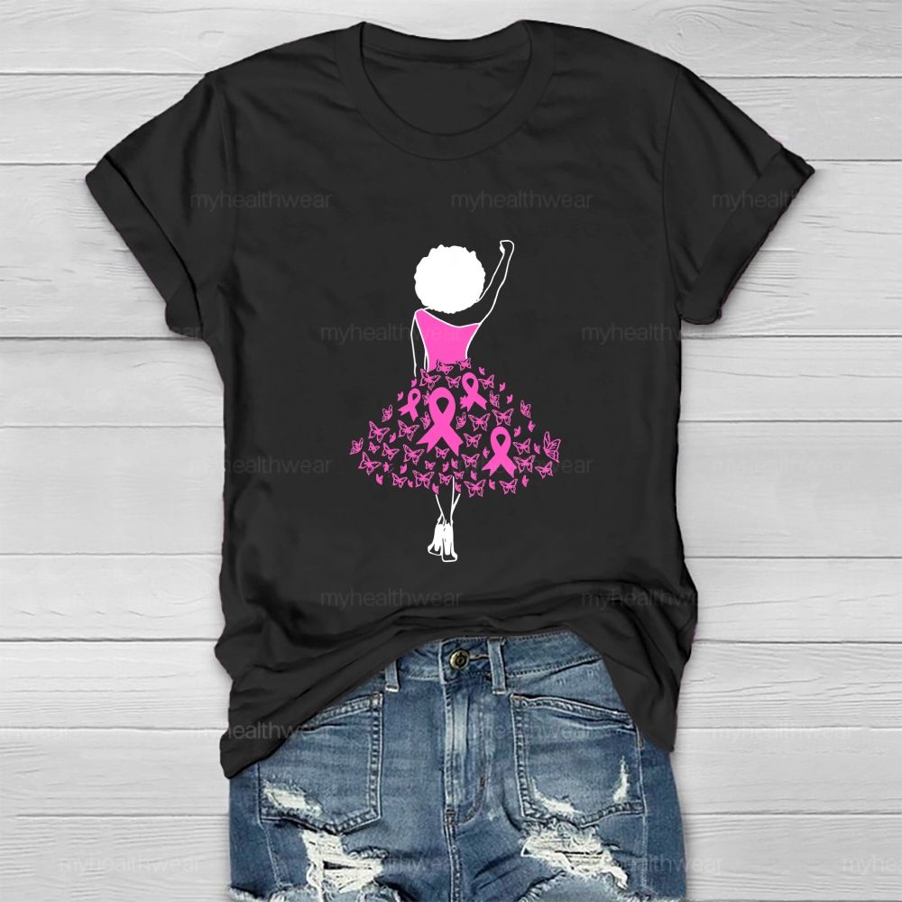 Go Fighting Stand With Her Pink Ribbon Dress Healthwear T-shirt
