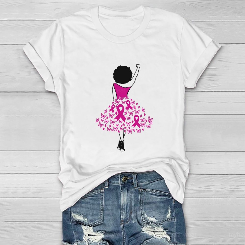 Go Fighting Stand With Her Pink Ribbon Dress Healthwear T-shirt