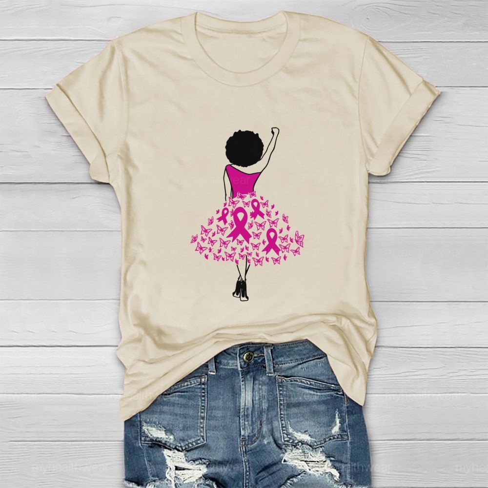 Go Fighting Stand With Her Pink Ribbon Dress Healthwear T-shirt