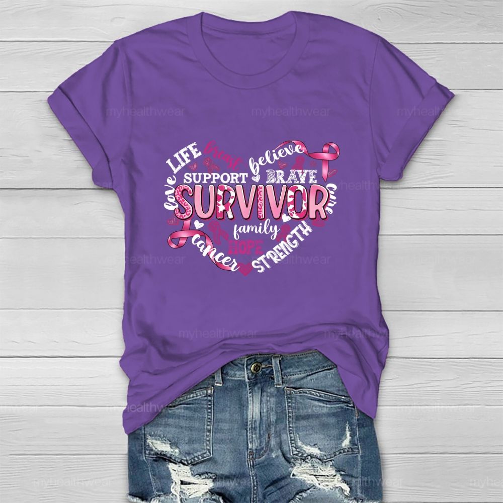 Life Love Breast Believe Support Brave Survivor Healthwear T-shirt