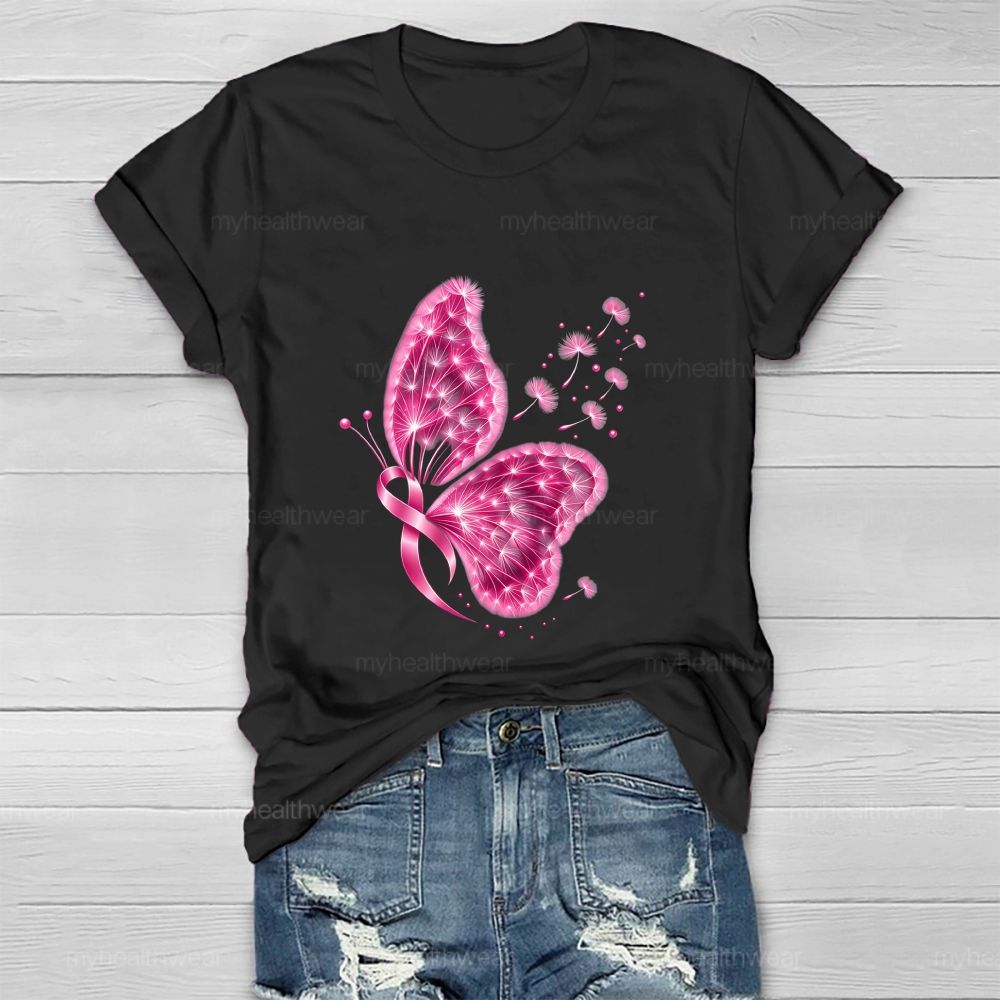 Pink Dandelion Ribbon Butterfly Healthwear T-shirt