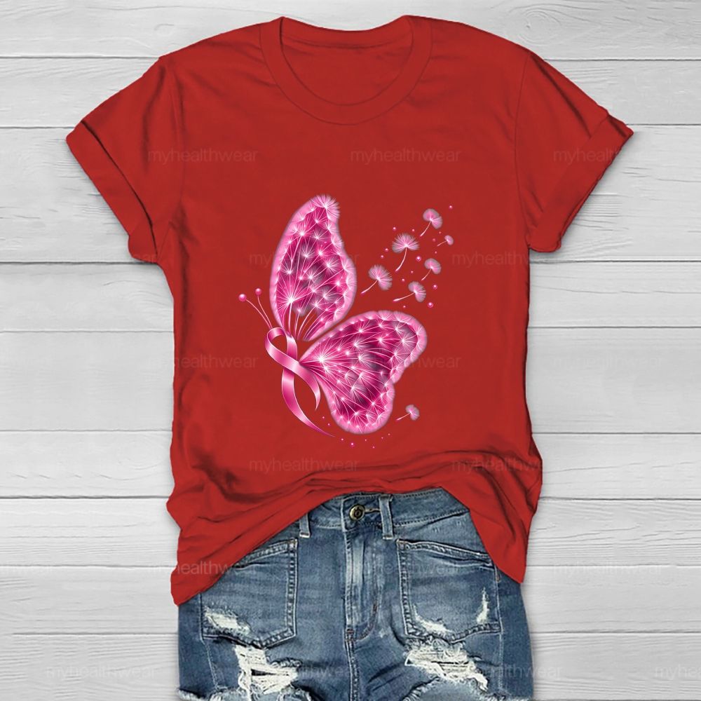 Pink Dandelion Ribbon Butterfly Healthwear T-shirt