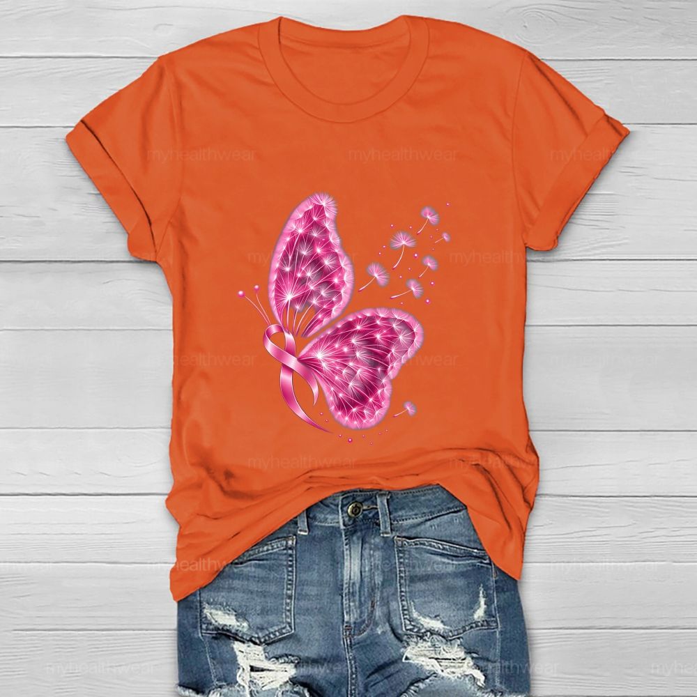Pink Dandelion Ribbon Butterfly Healthwear T-shirt