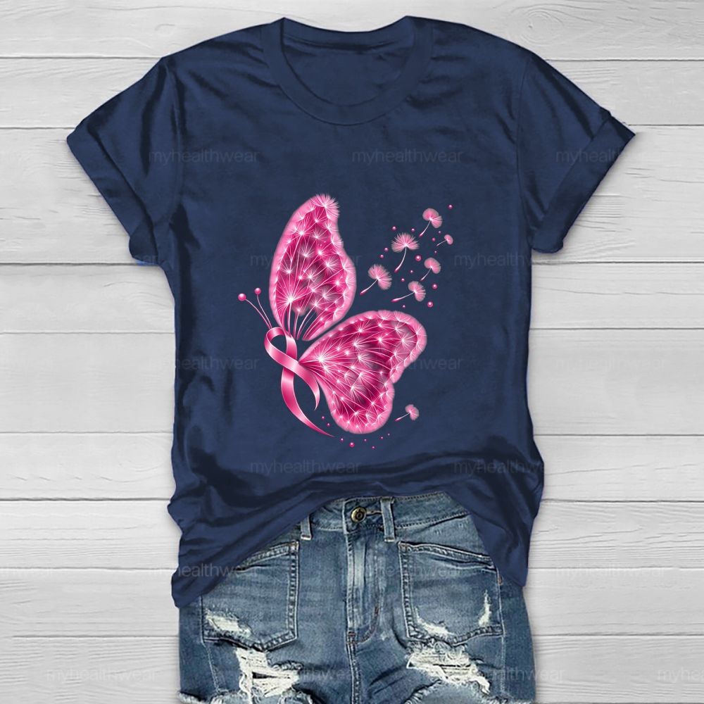 Pink Dandelion Ribbon Butterfly Healthwear T-shirt