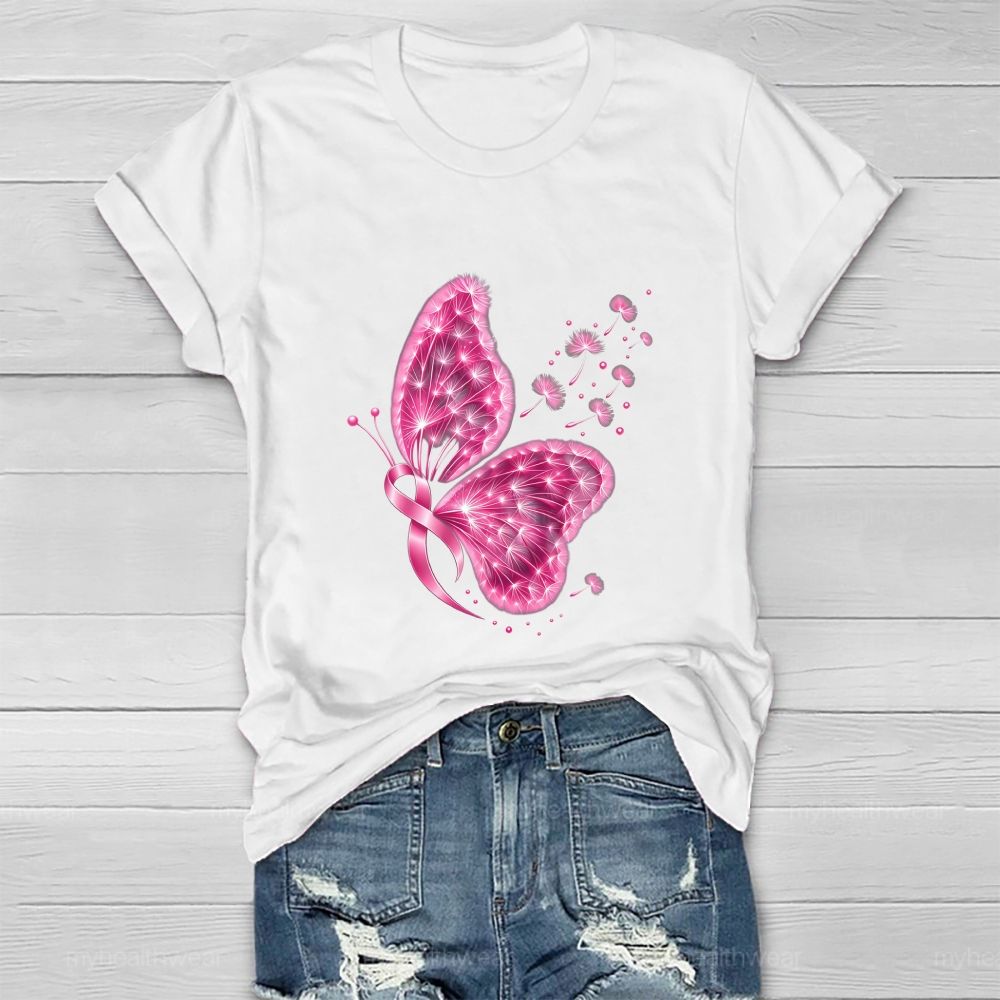 Pink Dandelion Ribbon Butterfly Healthwear T-shirt