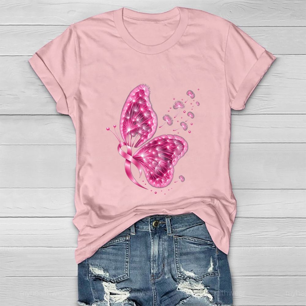 Pink Dandelion Ribbon Butterfly Healthwear T-shirt