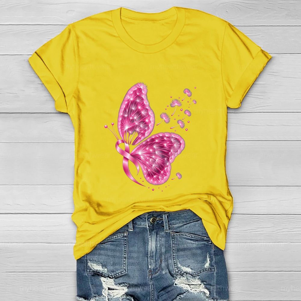 Pink Dandelion Ribbon Butterfly Healthwear T-shirt
