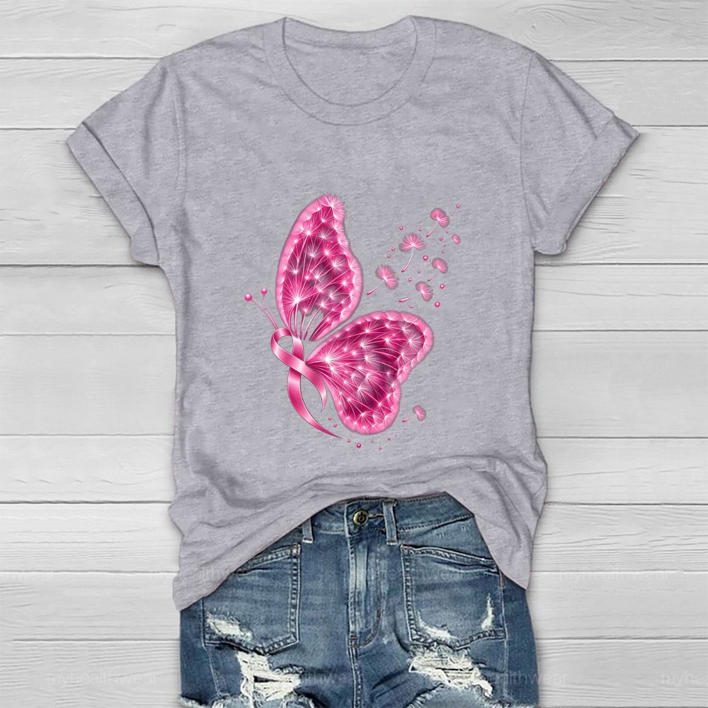 Pink Dandelion Ribbon Butterfly Healthwear T-shirt