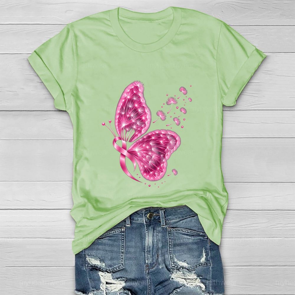Pink Dandelion Ribbon Butterfly Healthwear T-shirt