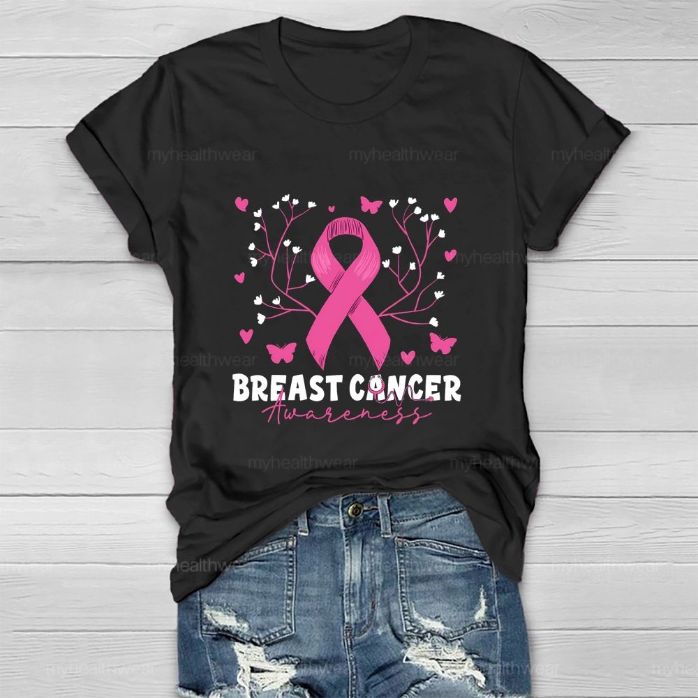 Breast Cancer Awareness Pink Heart Ribbon Healthwear T-shirt
