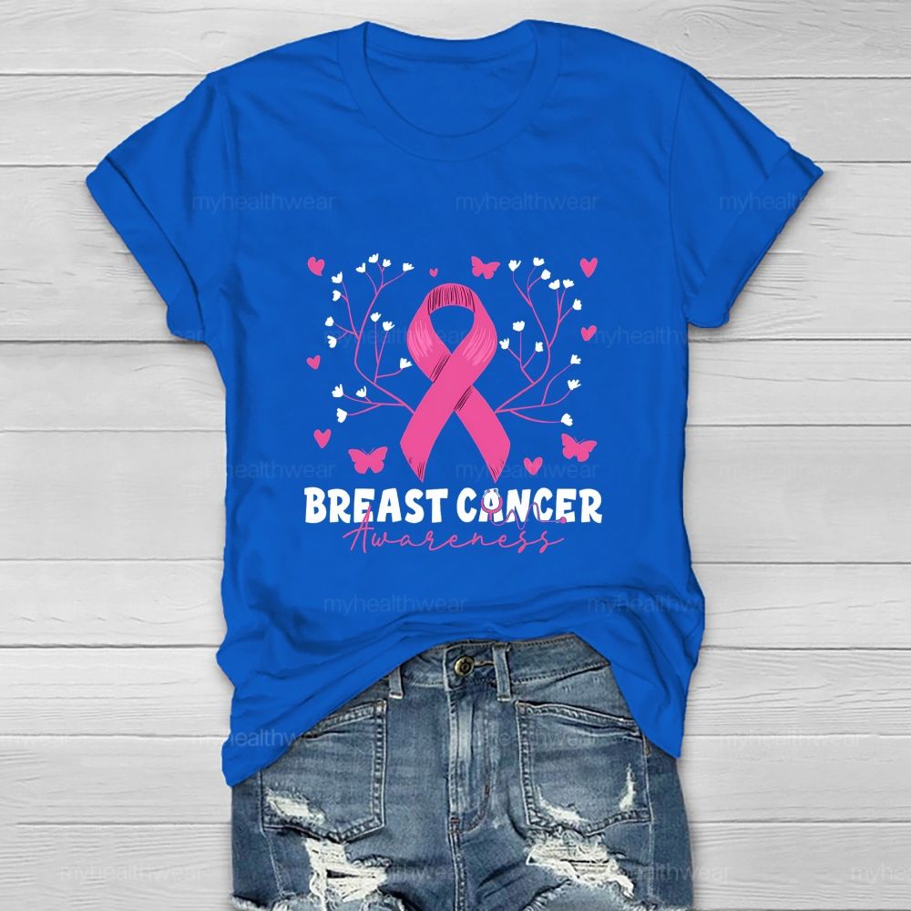 Breast Cancer Awareness Pink Heart Ribbon Healthwear T-shirt