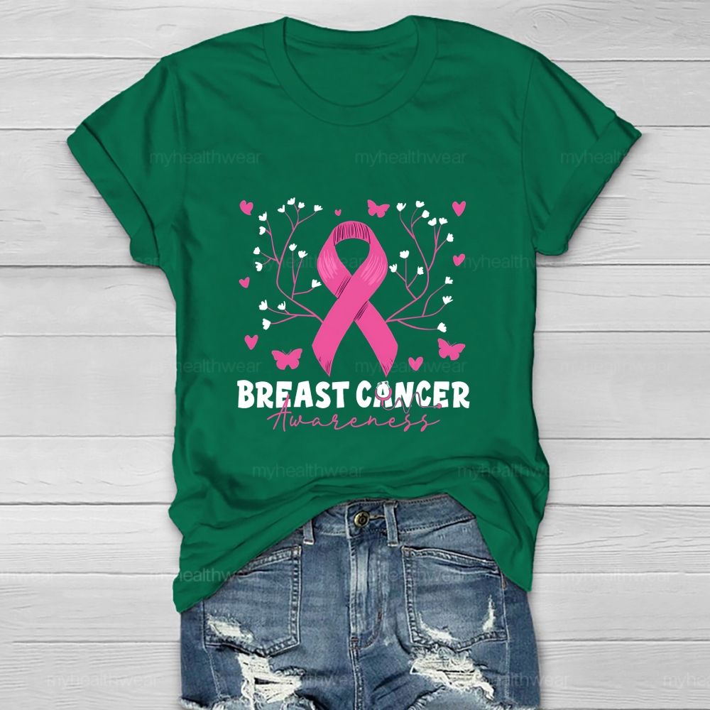 Breast Cancer Awareness Pink Heart Ribbon Healthwear T-shirt