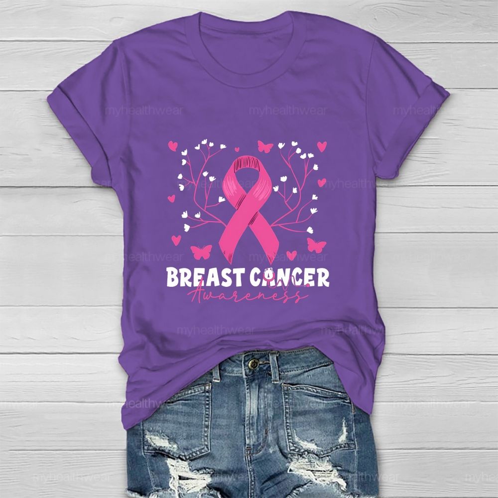 Breast Cancer Awareness Pink Heart Ribbon Healthwear T-shirt