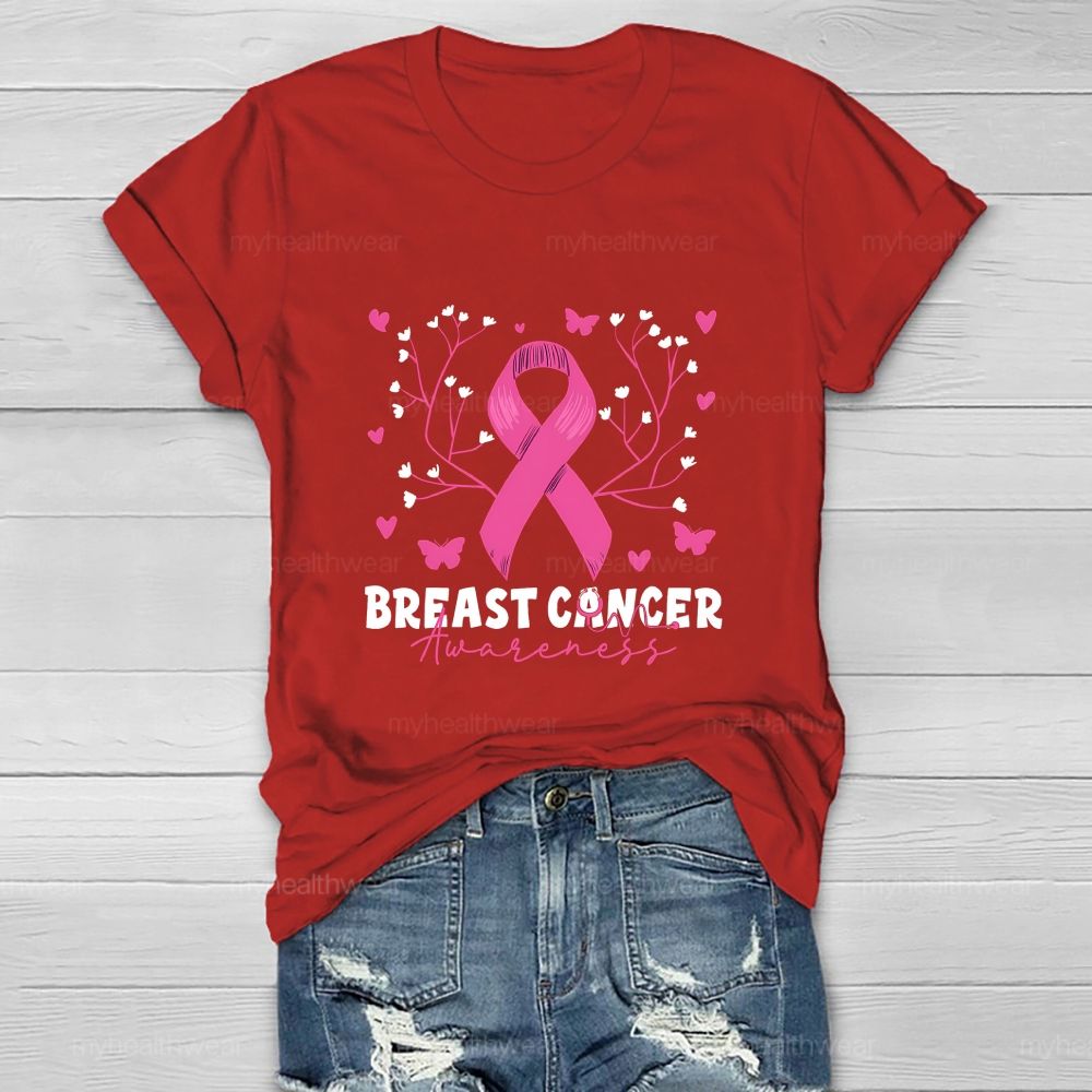Breast Cancer Awareness Pink Heart Ribbon Healthwear T-shirt