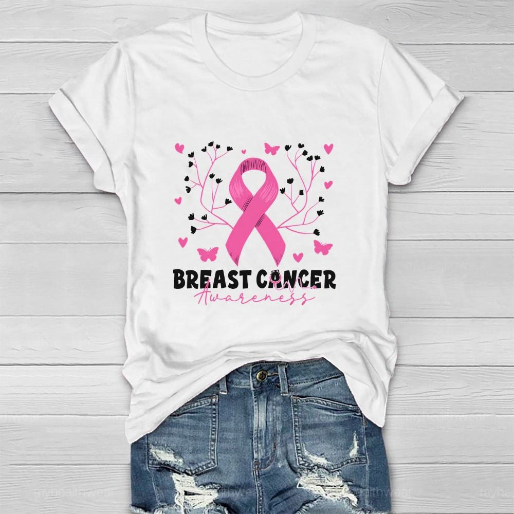 Breast Cancer Awareness Pink Heart Ribbon Healthwear T-shirt
