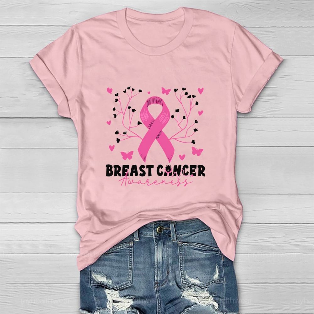 Breast Cancer Awareness Pink Heart Ribbon Healthwear T-shirt