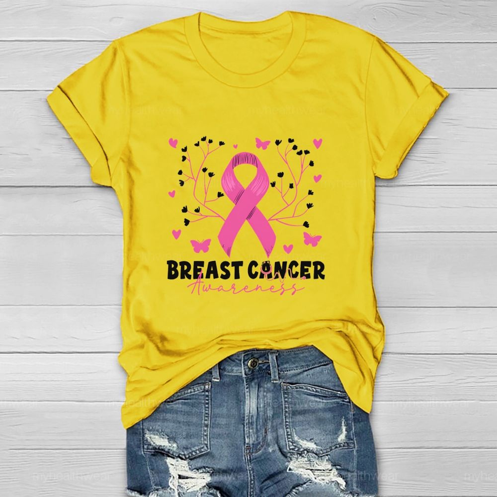 Breast Cancer Awareness Pink Heart Ribbon Healthwear T-shirt