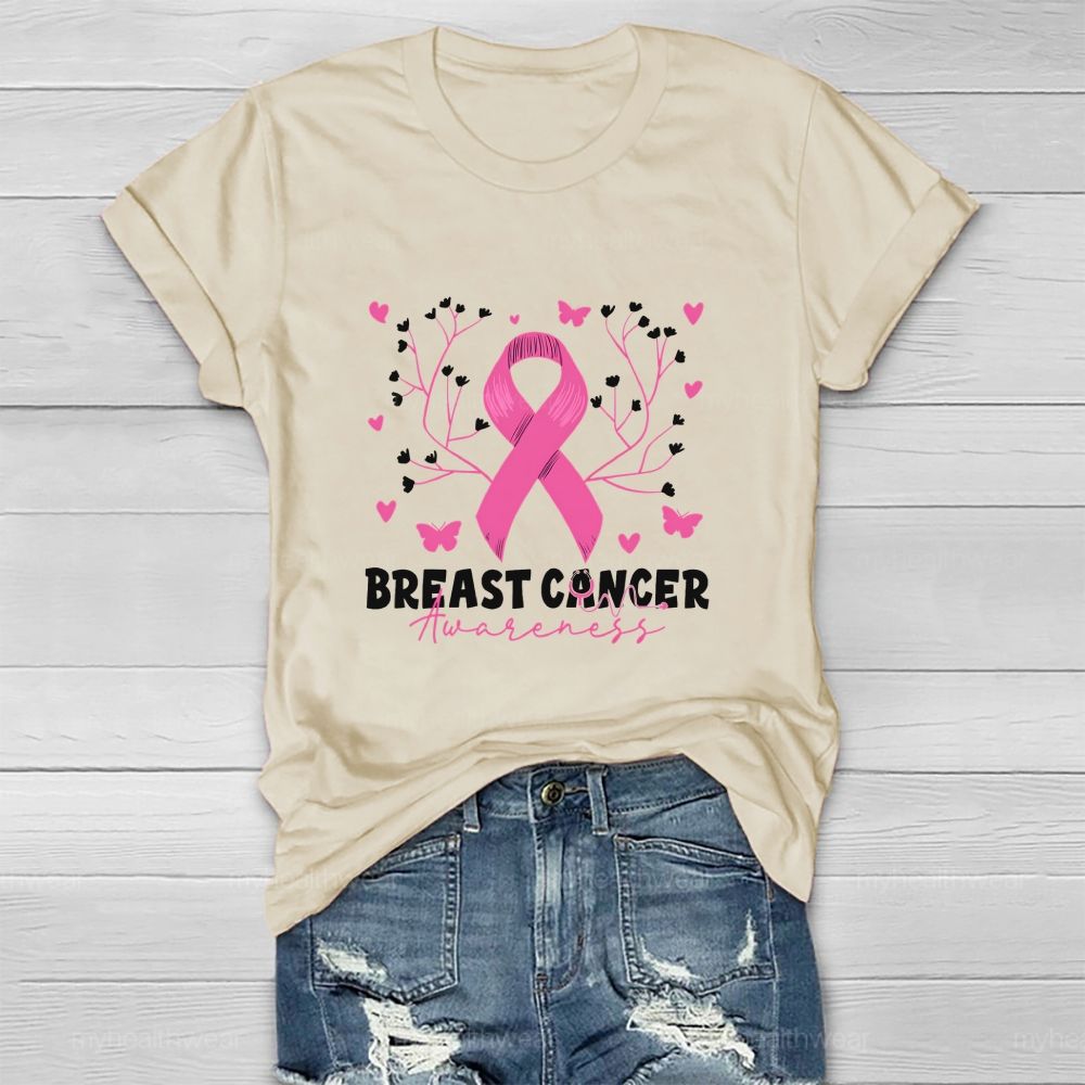 Breast Cancer Awareness Pink Heart Ribbon Healthwear T-shirt