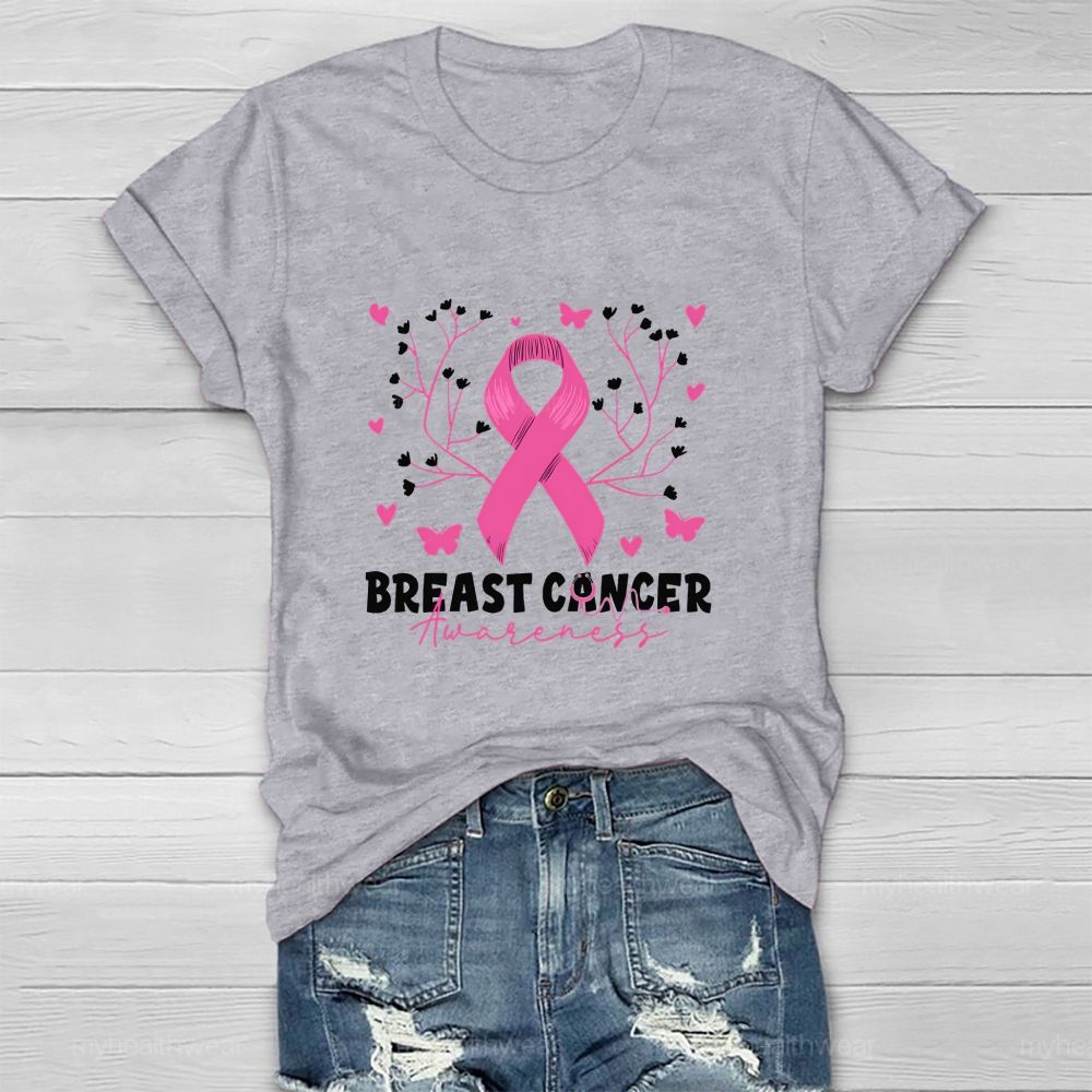 Breast Cancer Awareness Pink Heart Ribbon Healthwear T-shirt