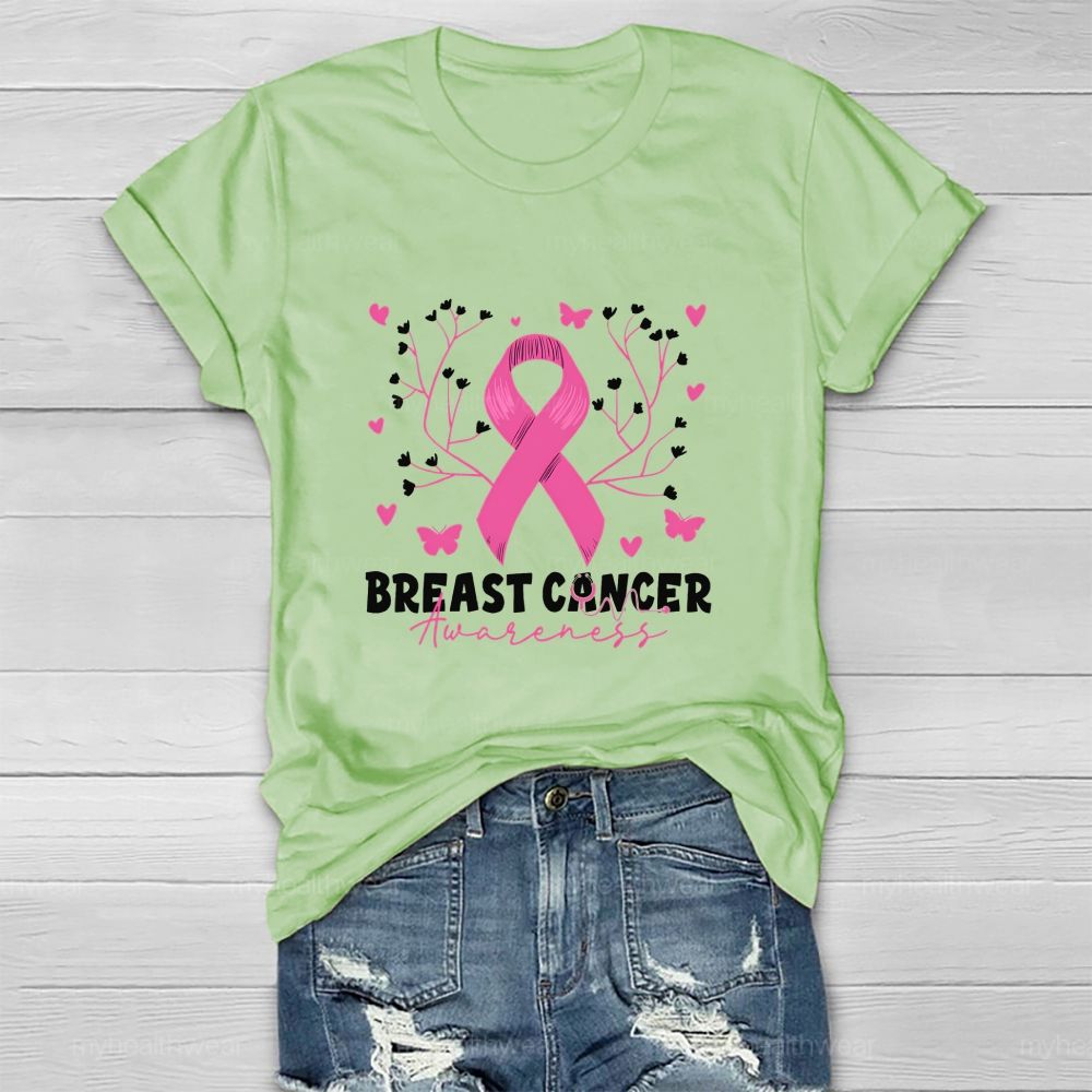 Breast Cancer Awareness Pink Heart Ribbon Healthwear T-shirt