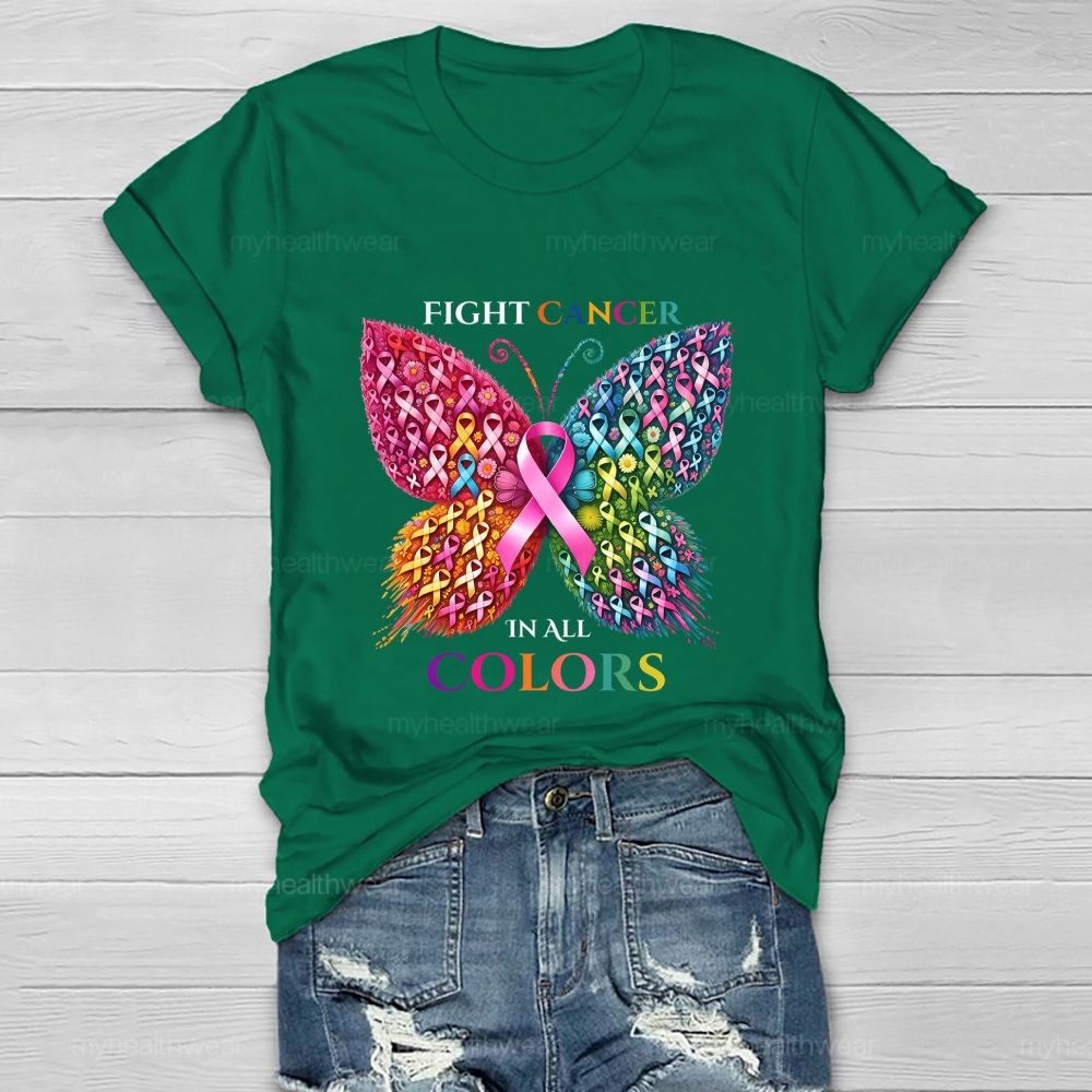 Fight Cancer In All Colors Butterfly Heart  Healthwear T-Shirt