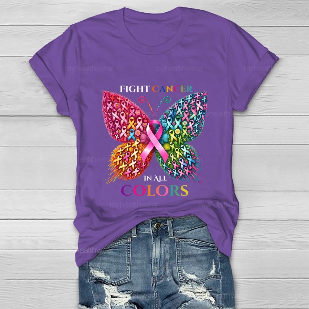 Fight Cancer In All Colors Butterfly Heart  Healthwear T-Shirt