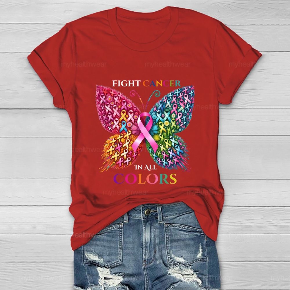 Fight Cancer In All Colors Butterfly Heart  Healthwear T-Shirt