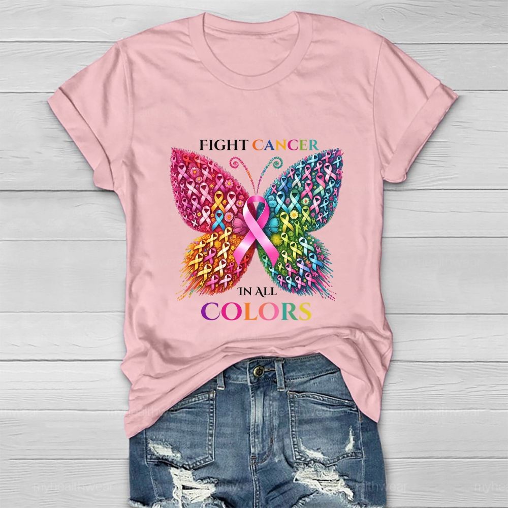 Fight Cancer In All Colors Butterfly Heart  Healthwear T-Shirt