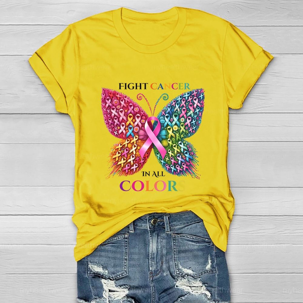 Fight Cancer In All Colors Butterfly Heart  Healthwear T-Shirt