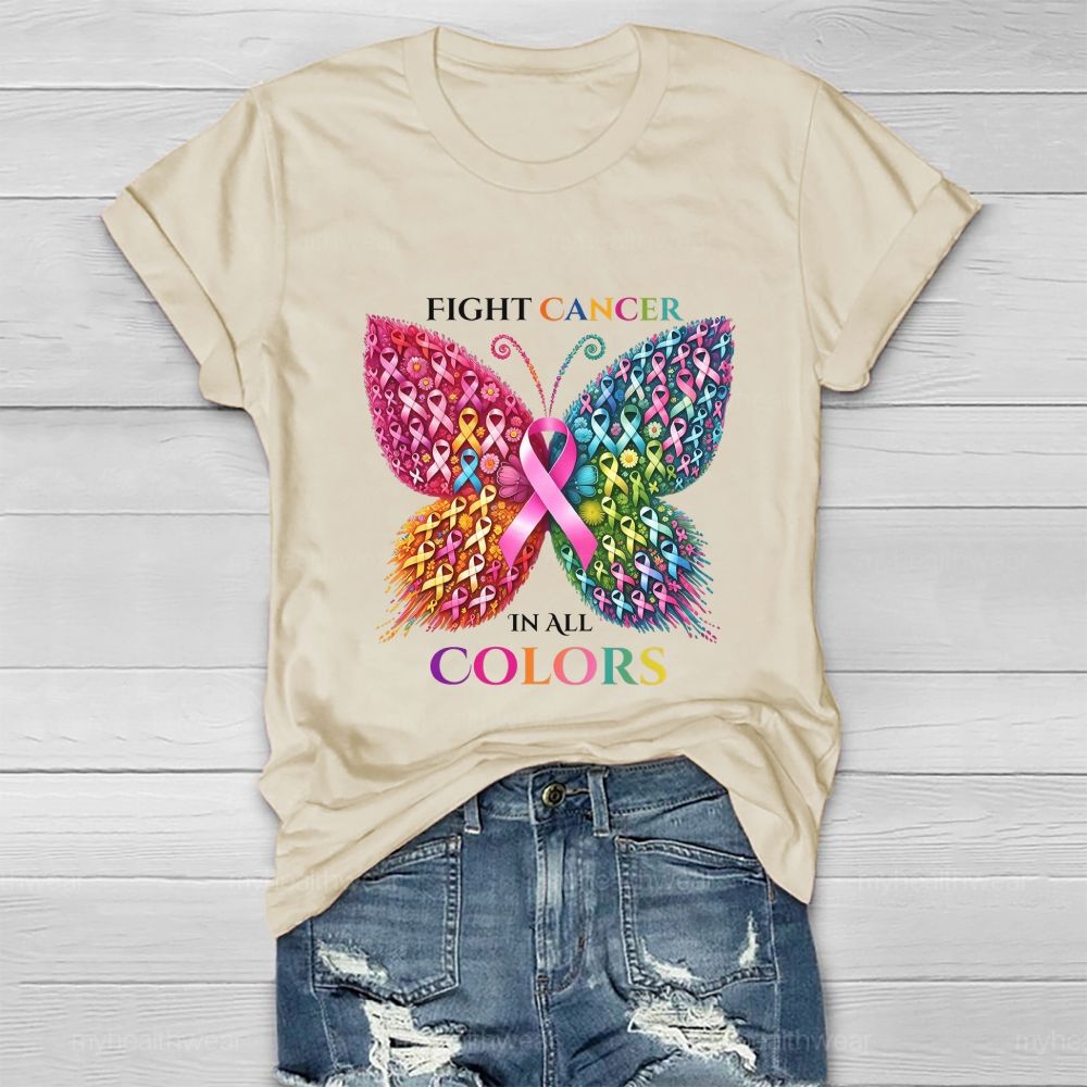 Fight Cancer In All Colors Butterfly Heart  Healthwear T-Shirt