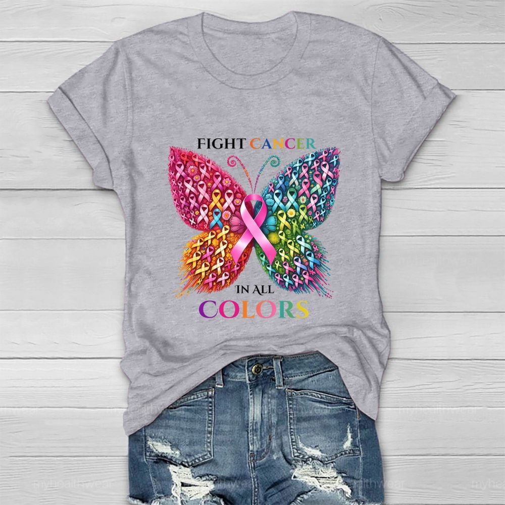 Fight Cancer In All Colors Butterfly Heart  Healthwear T-Shirt