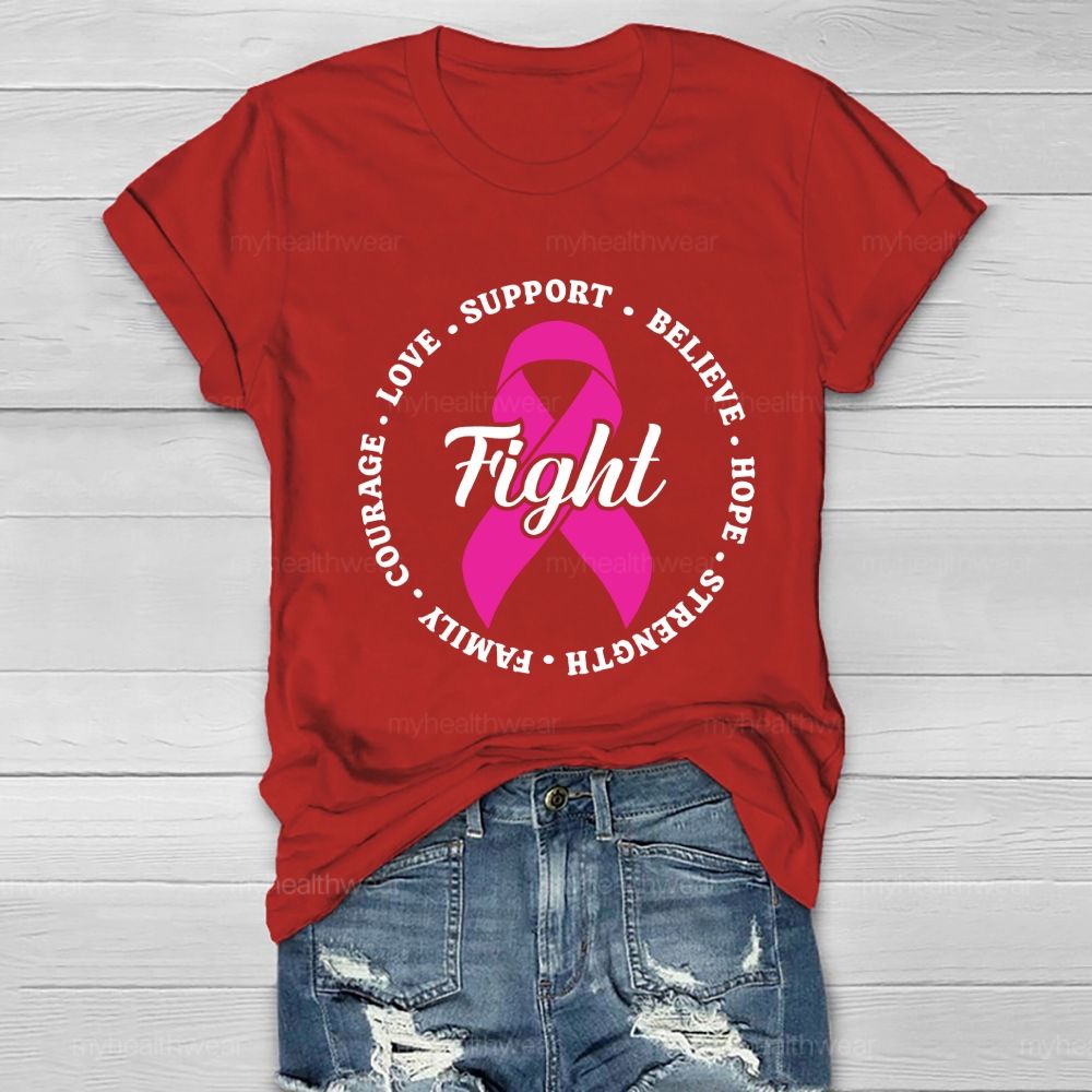 Fight Love Support Pink Ribbon Healthwear T-shirt