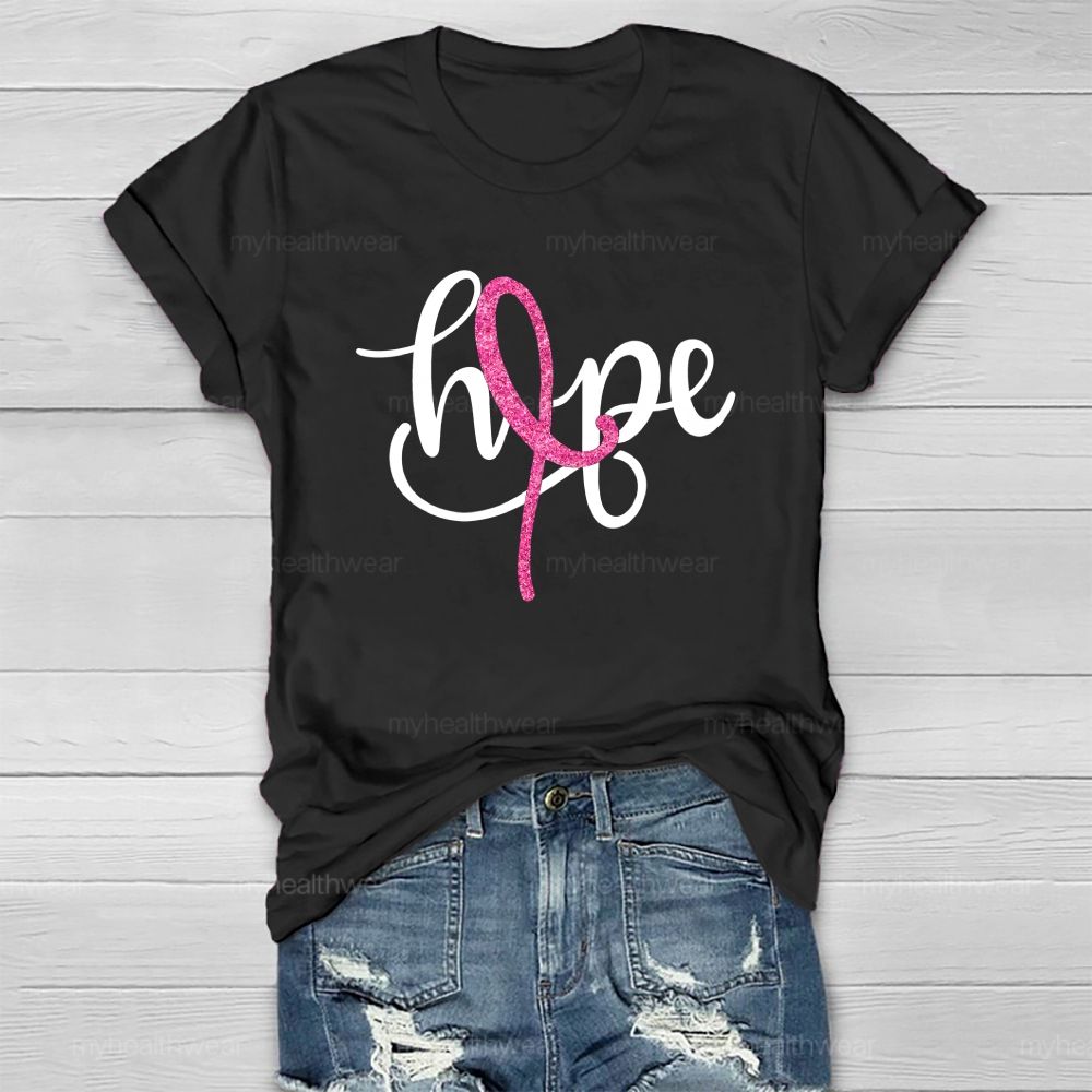 Hope Glitter Pink Ribbon Healthwear T-Shirt