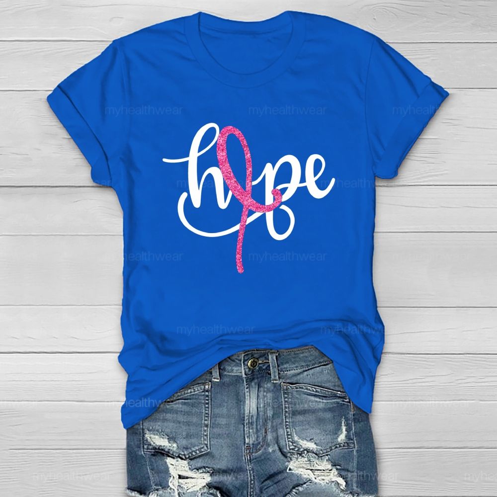 Hope Glitter Pink Ribbon Healthwear T-Shirt