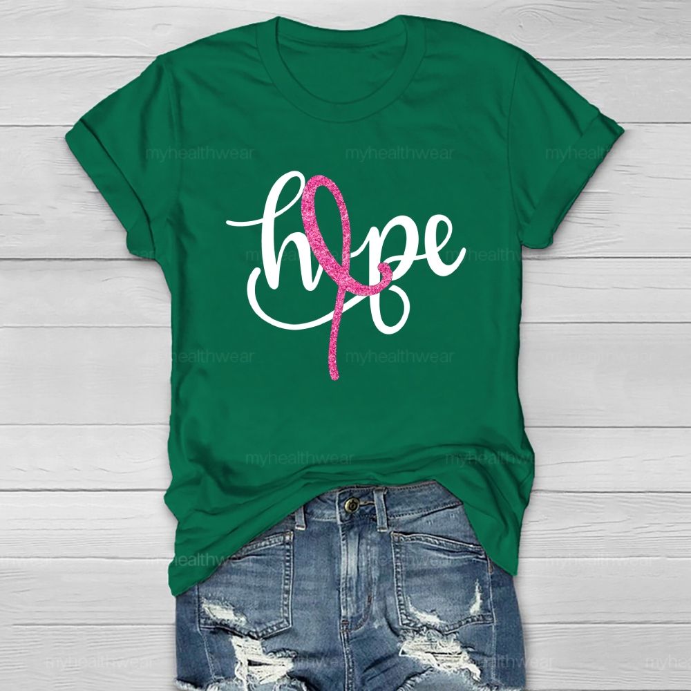 Hope Glitter Pink Ribbon Healthwear T-Shirt