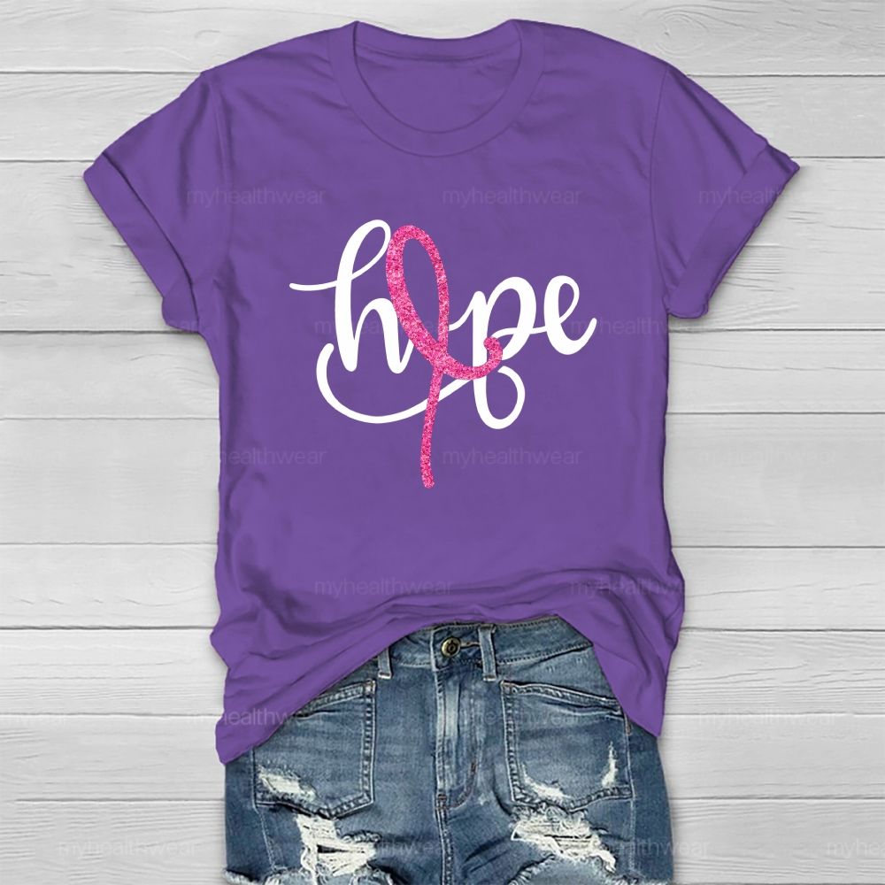 Hope Glitter Pink Ribbon Healthwear T-Shirt