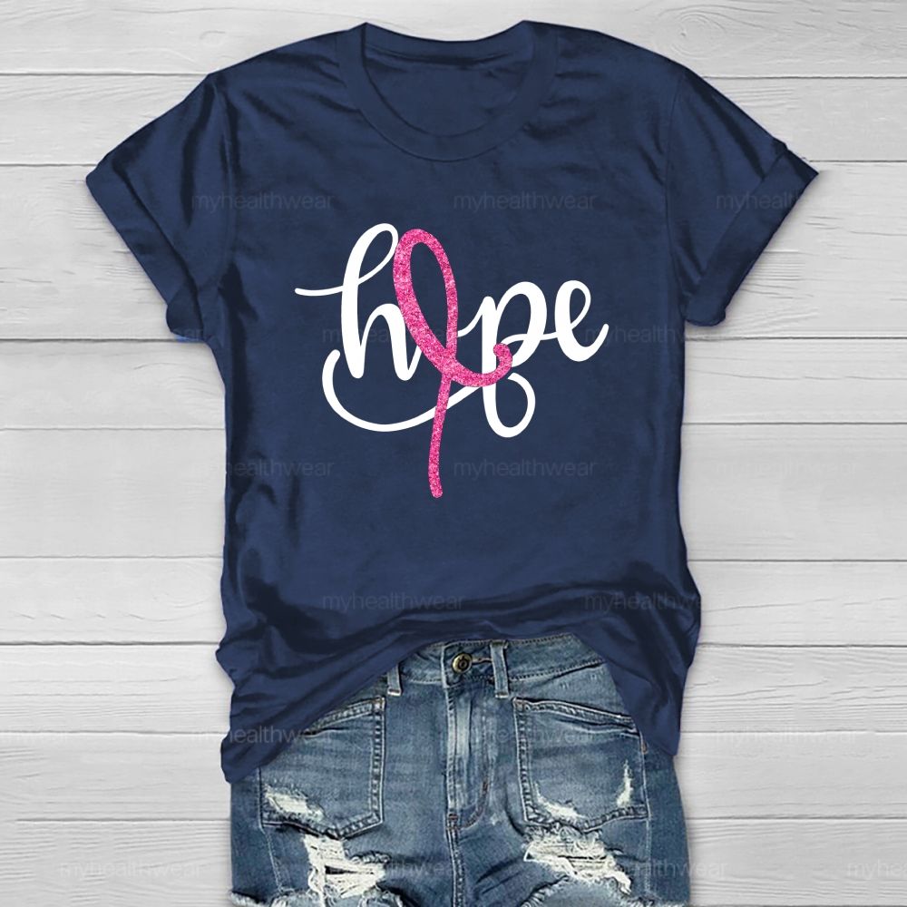 Hope Glitter Pink Ribbon Healthwear T-Shirt