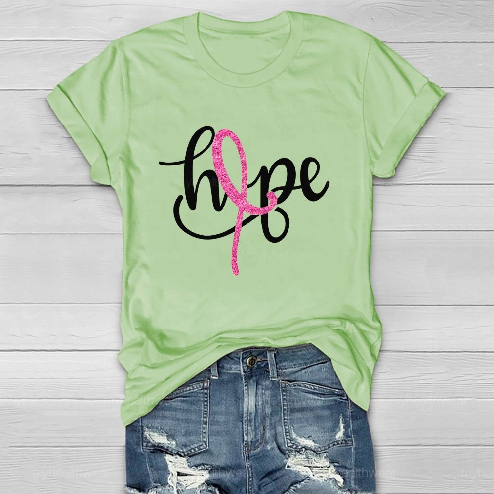 Hope Glitter Pink Ribbon Healthwear T-Shirt