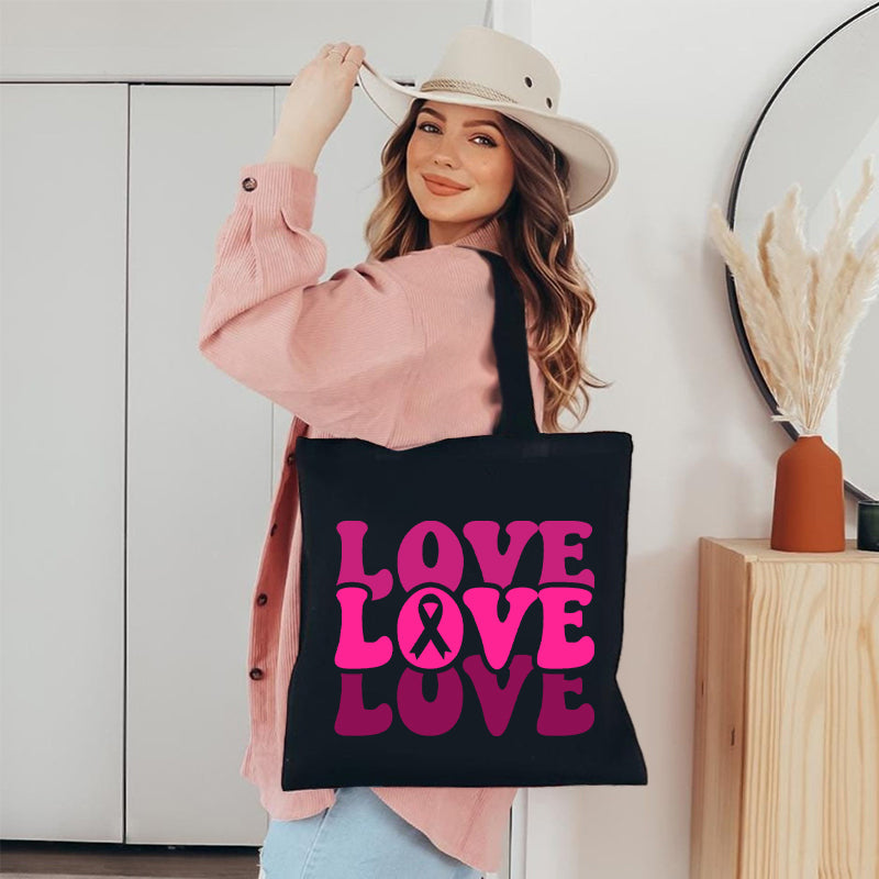 Love Pink Letter Canvas Tote Bag