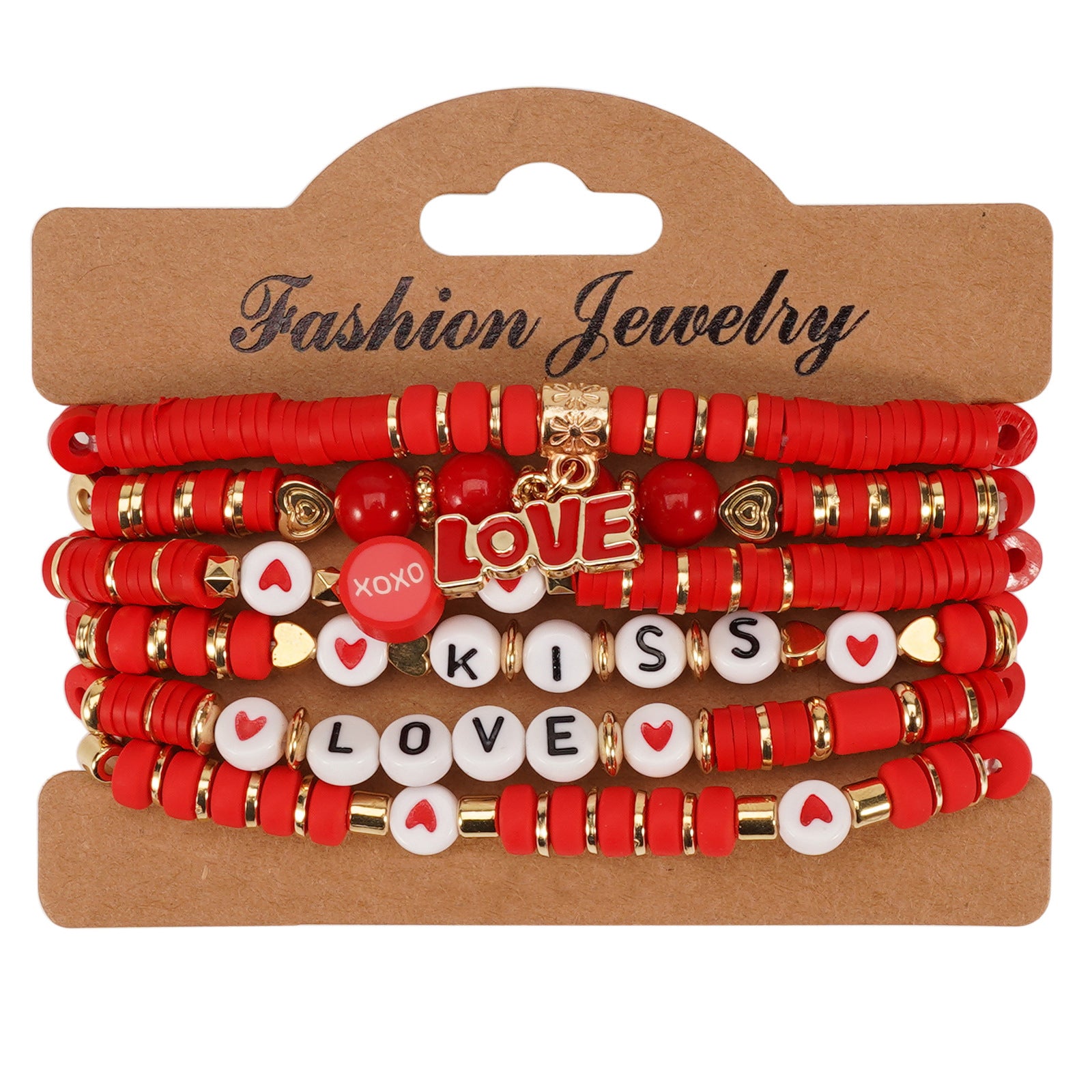 Heart-Shaped Love And Rose Flower Pendant Polymer Clay And Artificial Crystal Beaded Bracelet