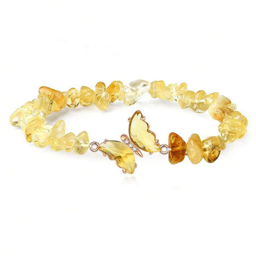 Butterfly Bead And Natural Stone Crystal Bracelet