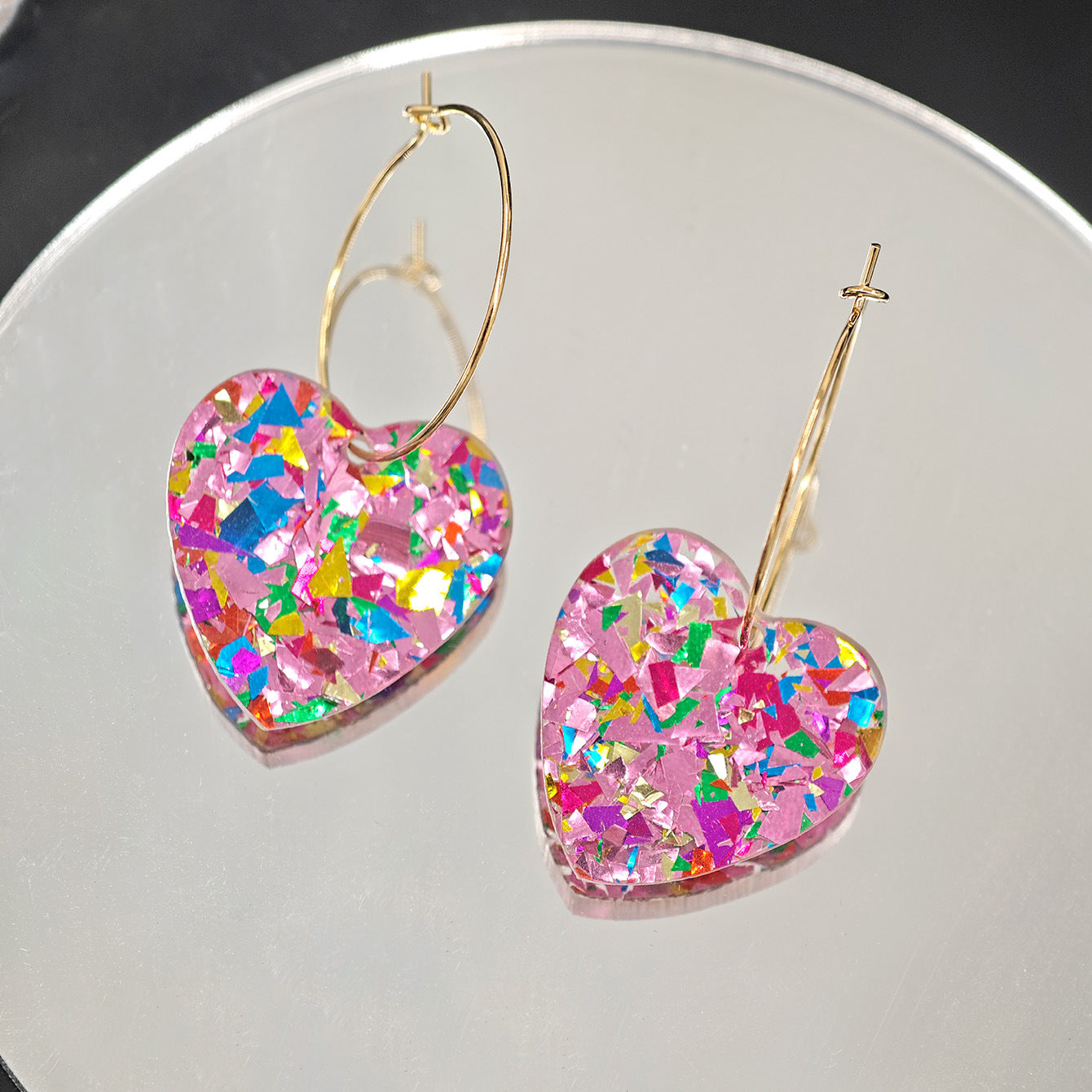Valentine's Day Luxurious Heart-Shaped Sequin Acrylic Hoop Earrings