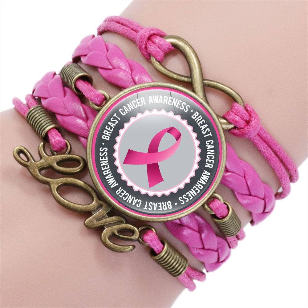 Breast Cancer Awareness Women's Multi-Layer Braided Bracelet