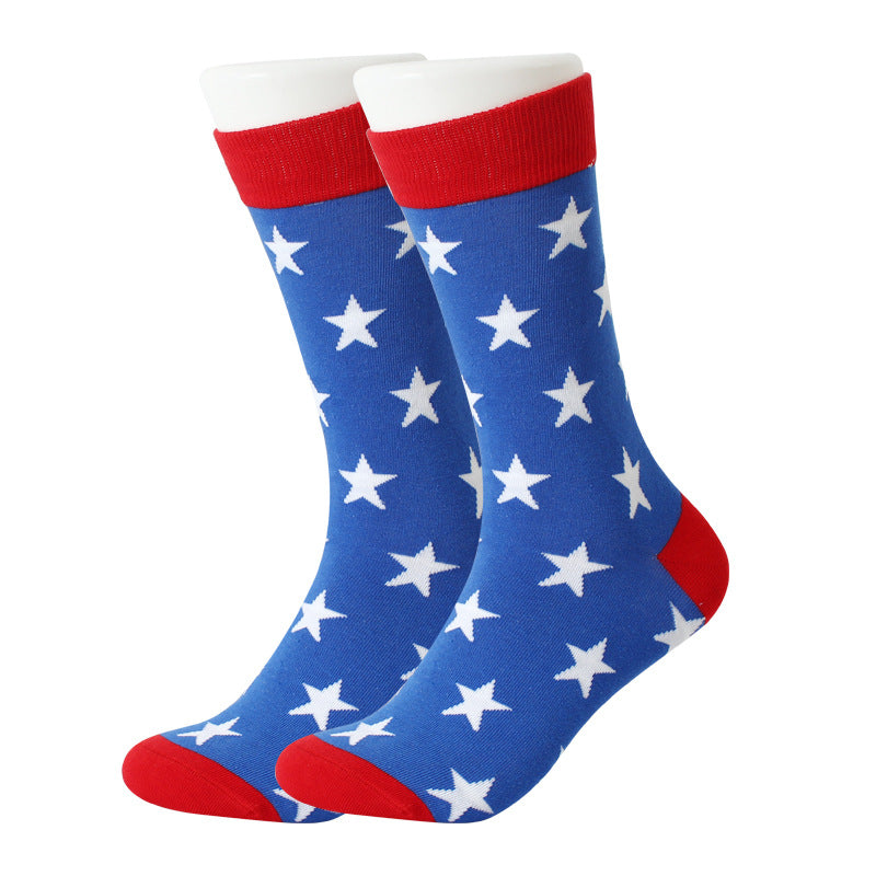 American Independence Day Themed Flag Socks With Color-Blocked Stripes And Mid-Calf Length