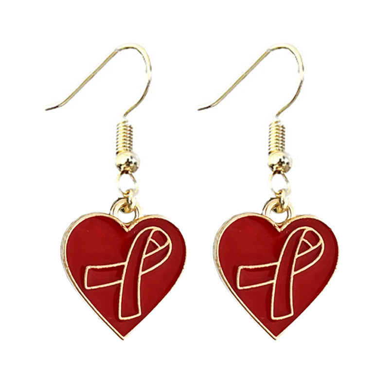 Red Ribbon Awareness Campaign Earrings Small Metal Hoop Earrings