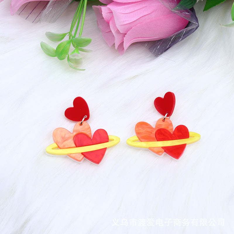 Valentine's Day Heart-Shaped Acrylic Earrings