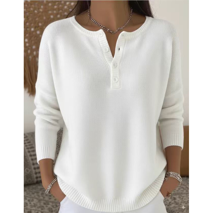 Knitted Sweater With Buttons And V-Neck