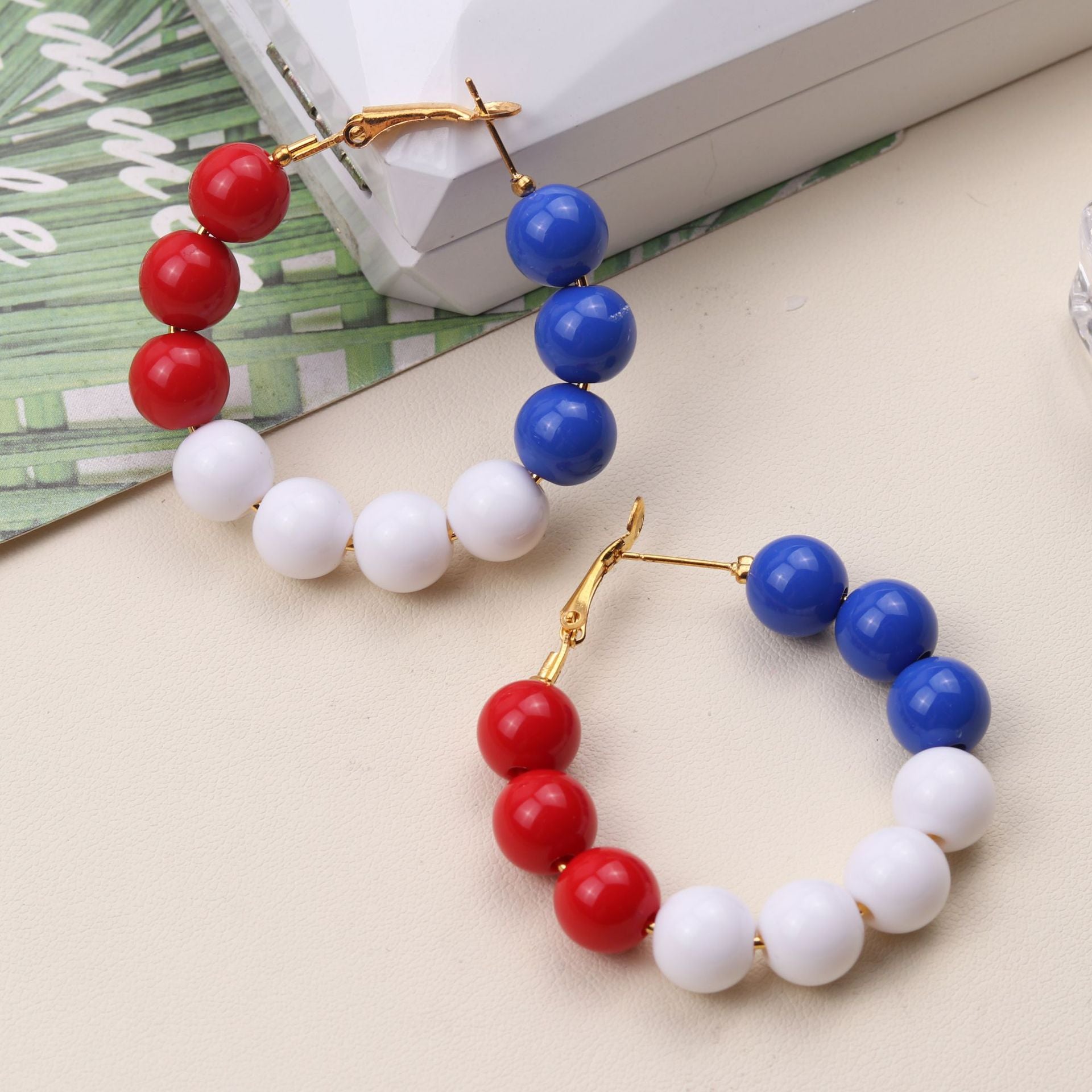 American Independence Day Themed Red White And Blue Flag Aluminum And Acrylic Earrings