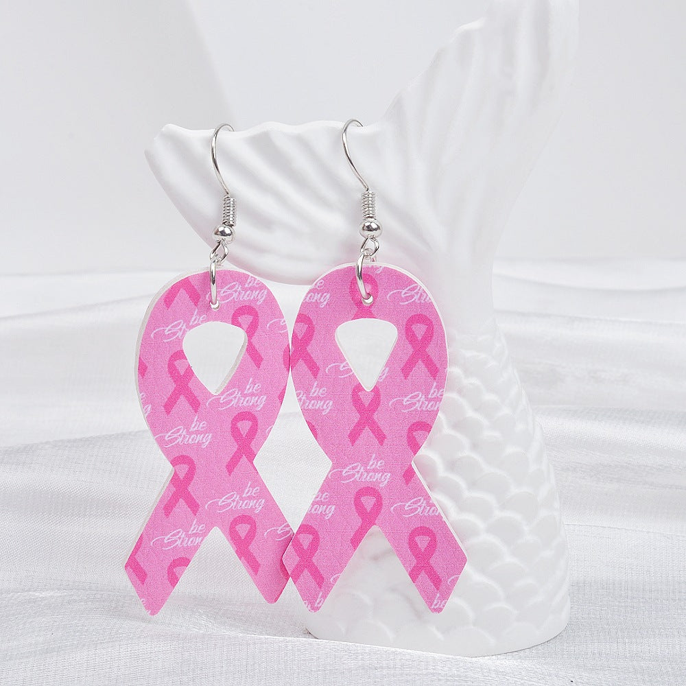Breast Cancer Awareness Campaign Pink Ribbon Leather  Earrings For Women's Health